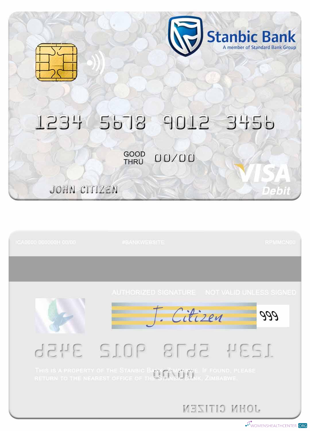 Download Zimbabwe Stanbic Bank visa debit card Photoshop template